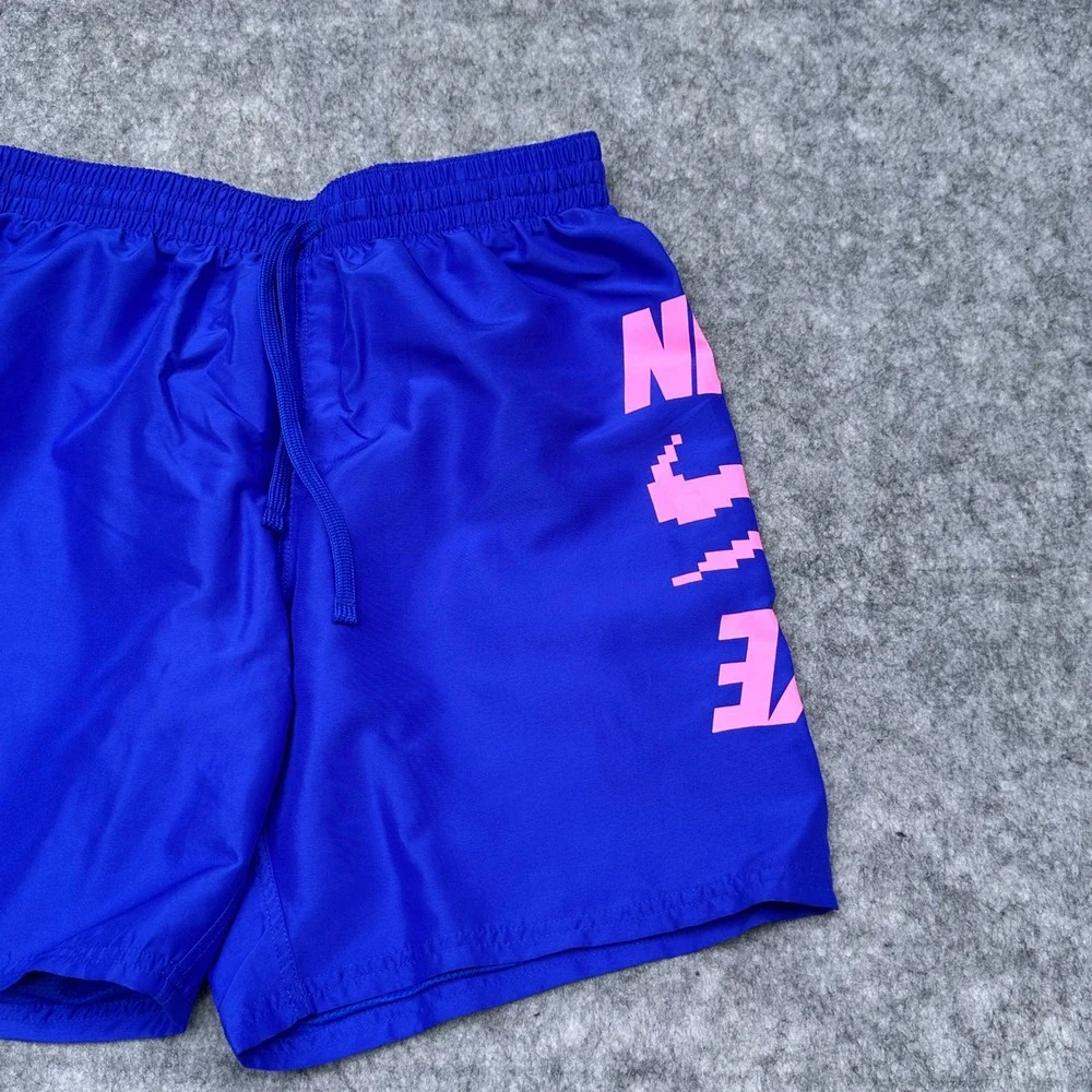 Nike Mens Swim Trunks Navy Blue Pink Pixel Logo Graphic Shorts NESSD514KO M